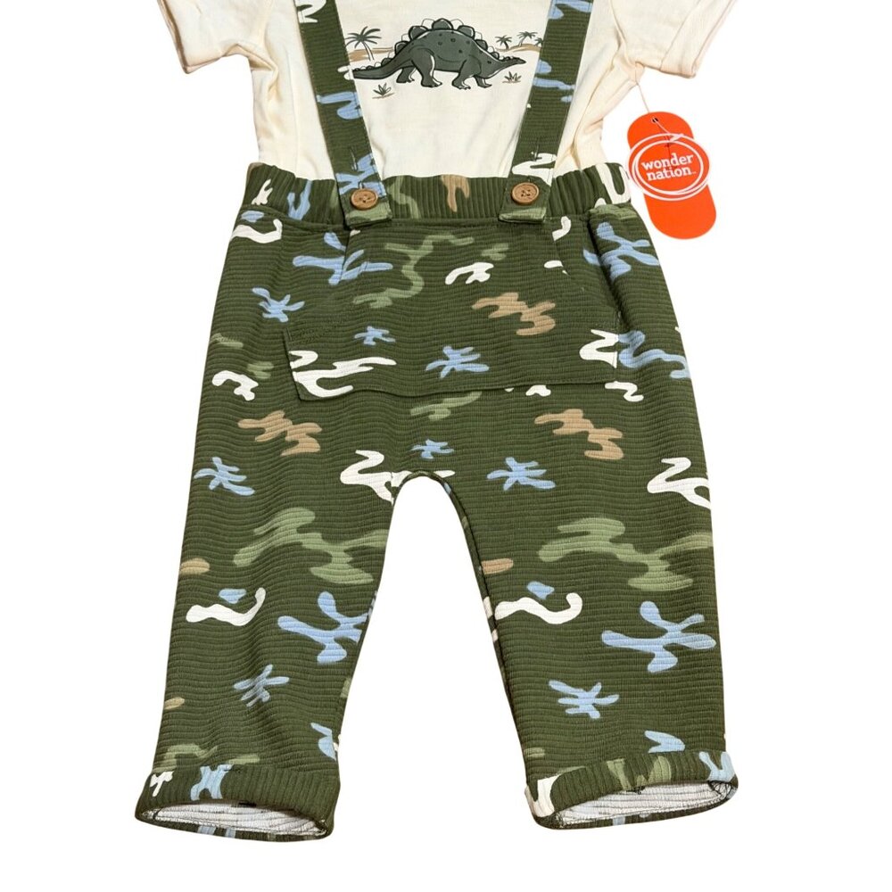 NWT Wonder Nation Baby Boys 12M 2-Piece Outfit Set Dinosaur Shirt & Suspenders - Picture 3 of 5